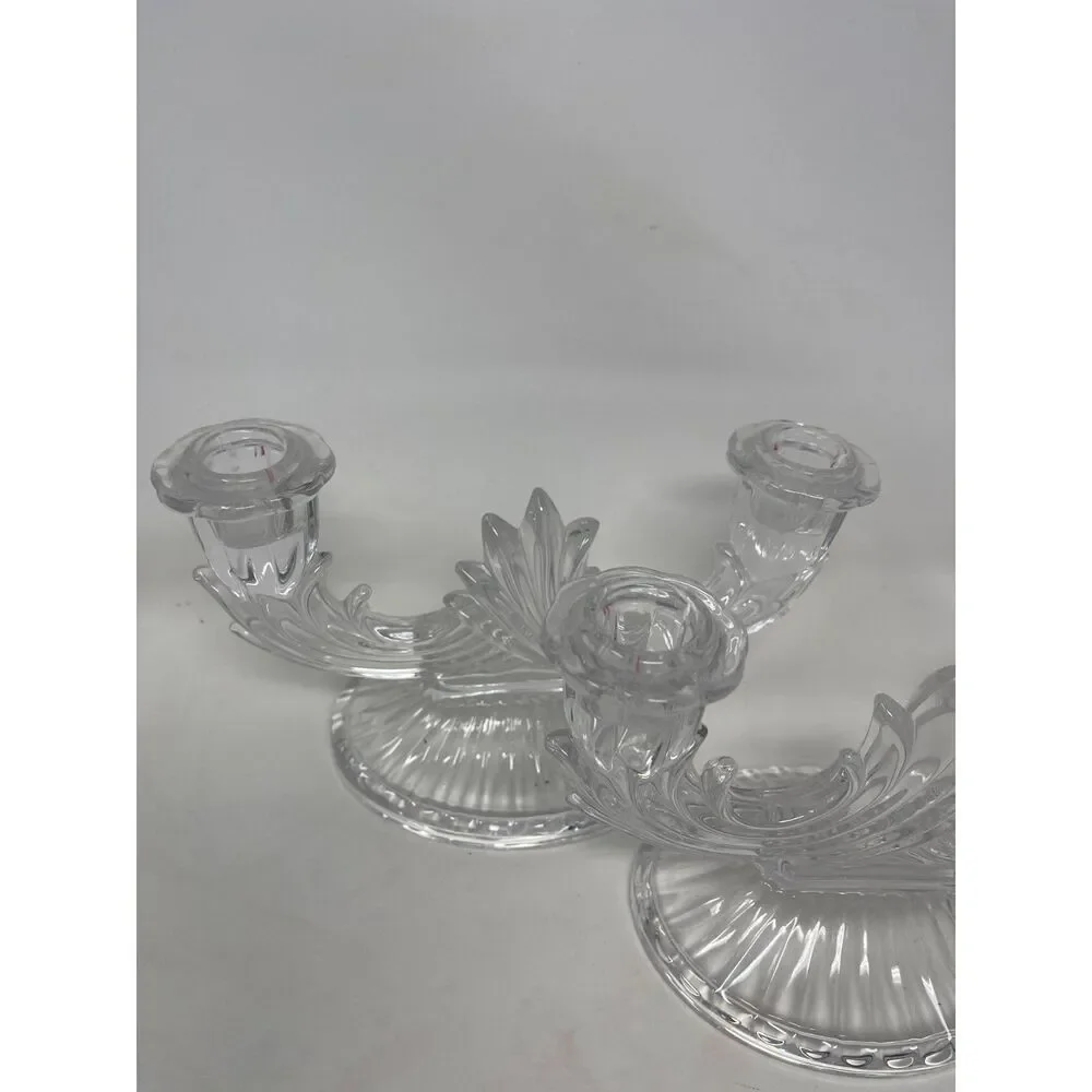 Vintage Pair of Bohemia Lead Crystal Candlestick Holders 8
